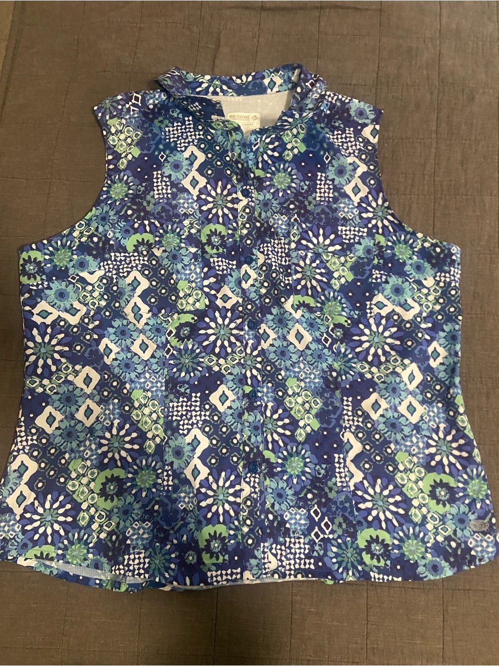 Sleeveless Blue Floral Print Women's Top reeels legends 2x